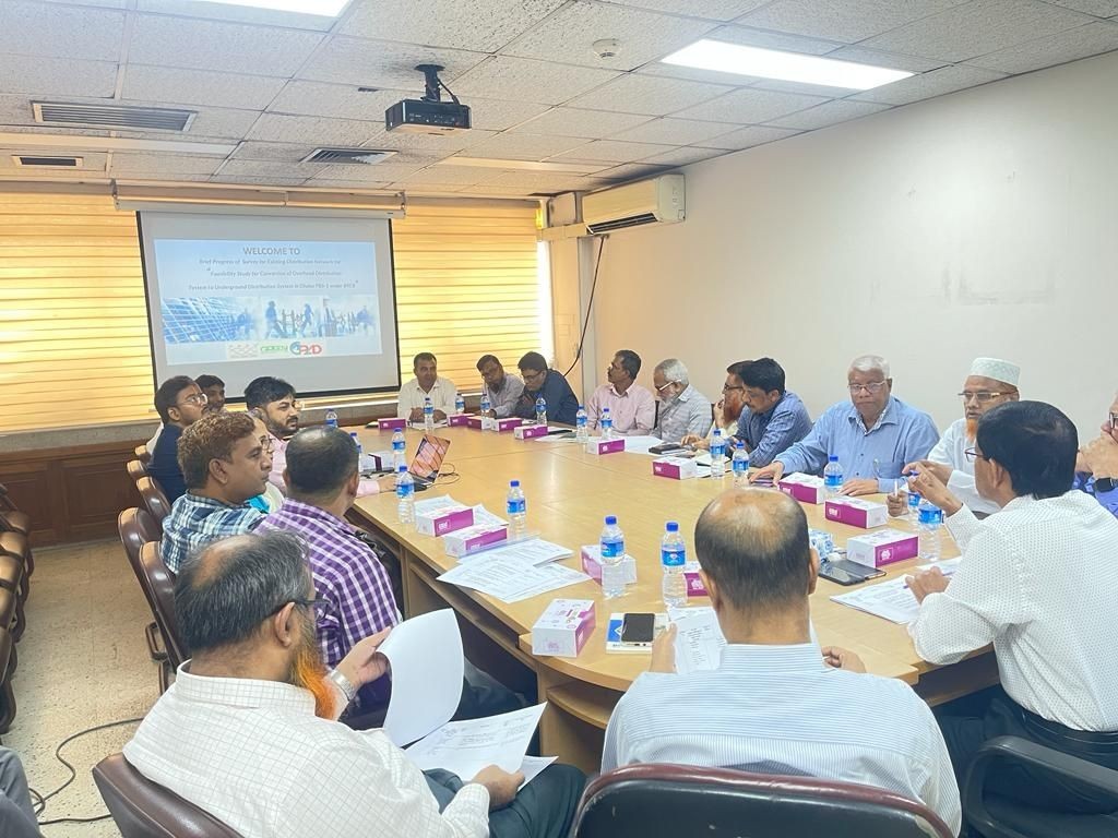 A progress meeting was held on June 14th, 2023 for the project "Consultancy Services for Feasibility Study to Establish an Underground Distribution Network by Replacing the Existing Overhead Distribution Network Under Dhaka Palli Bidyut Samity-1."